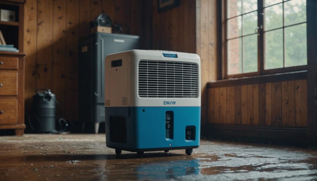 DrizAir 1200 dehumidifier drying equipment in a water-damaged room in Hot Springs, AR.