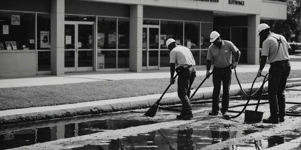 Sewage cleanup crew working near Lake Hamilton retail store