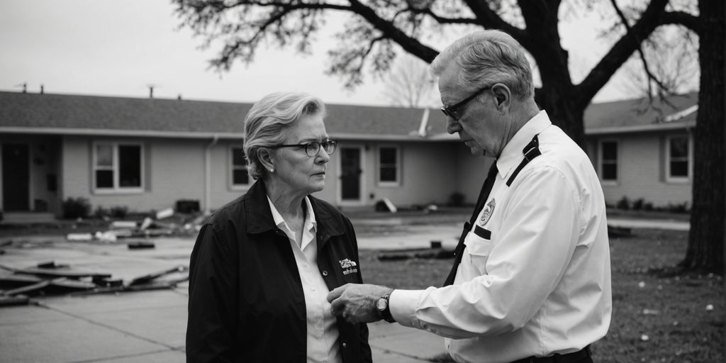 Staff inspecting storm damage at Lakeview Estates senior facility
