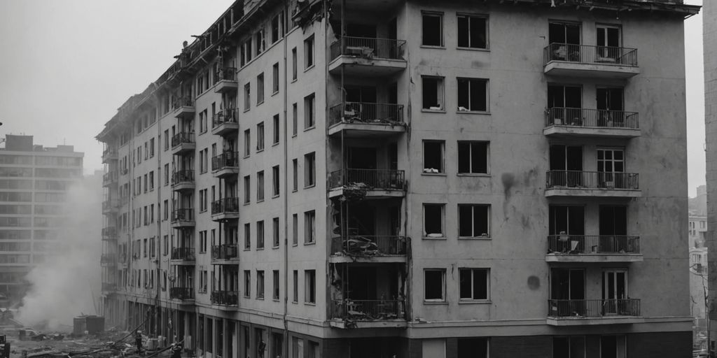 Smoke-damaged apartment building with cleanup crew in Oakwood