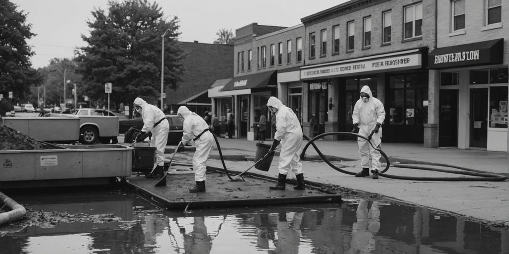 Hazmat team cleaning sewage outside Riverbend retail store